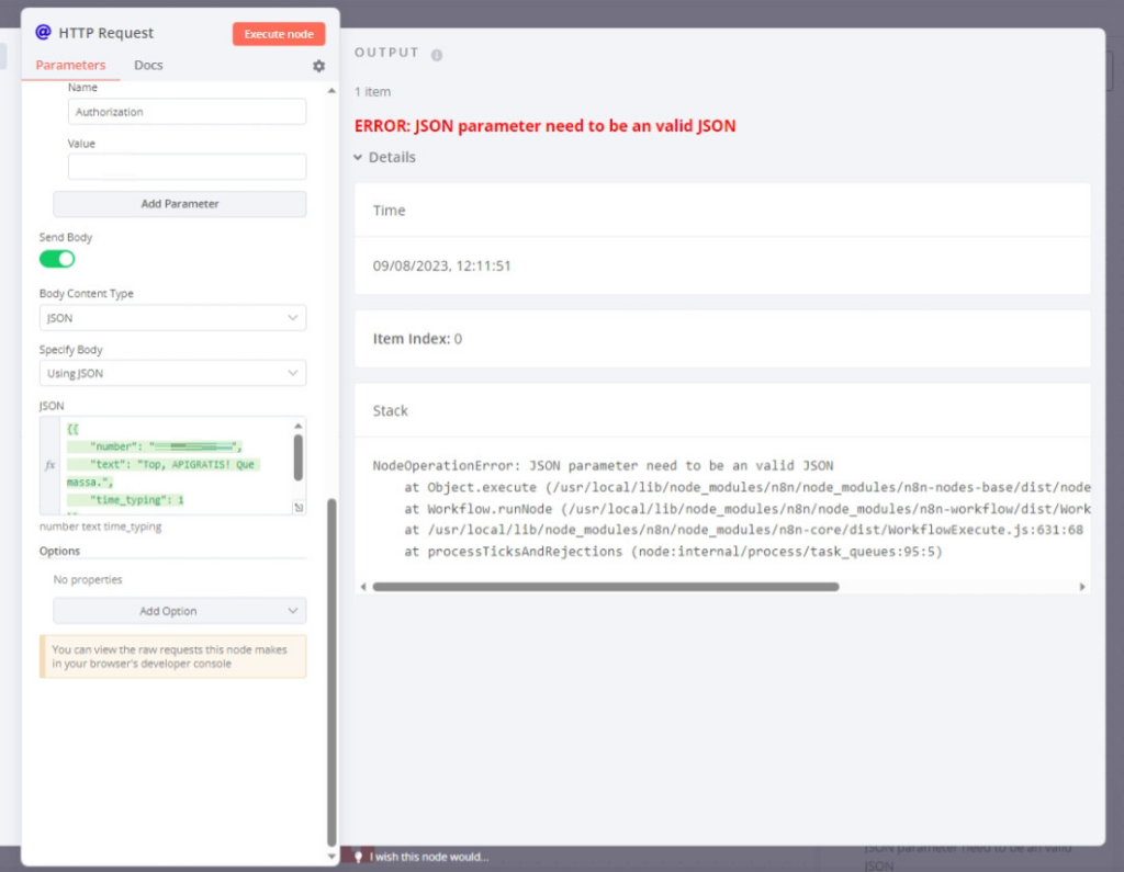 ERROR: JSON parameter need to be an valid JSON